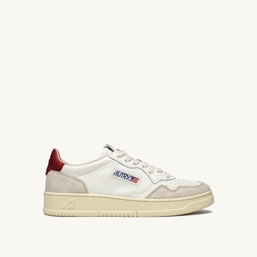 Autry White Leather Low-Top Sneakers with Red Heel